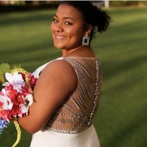 Elegant White Gown with Beaded Back